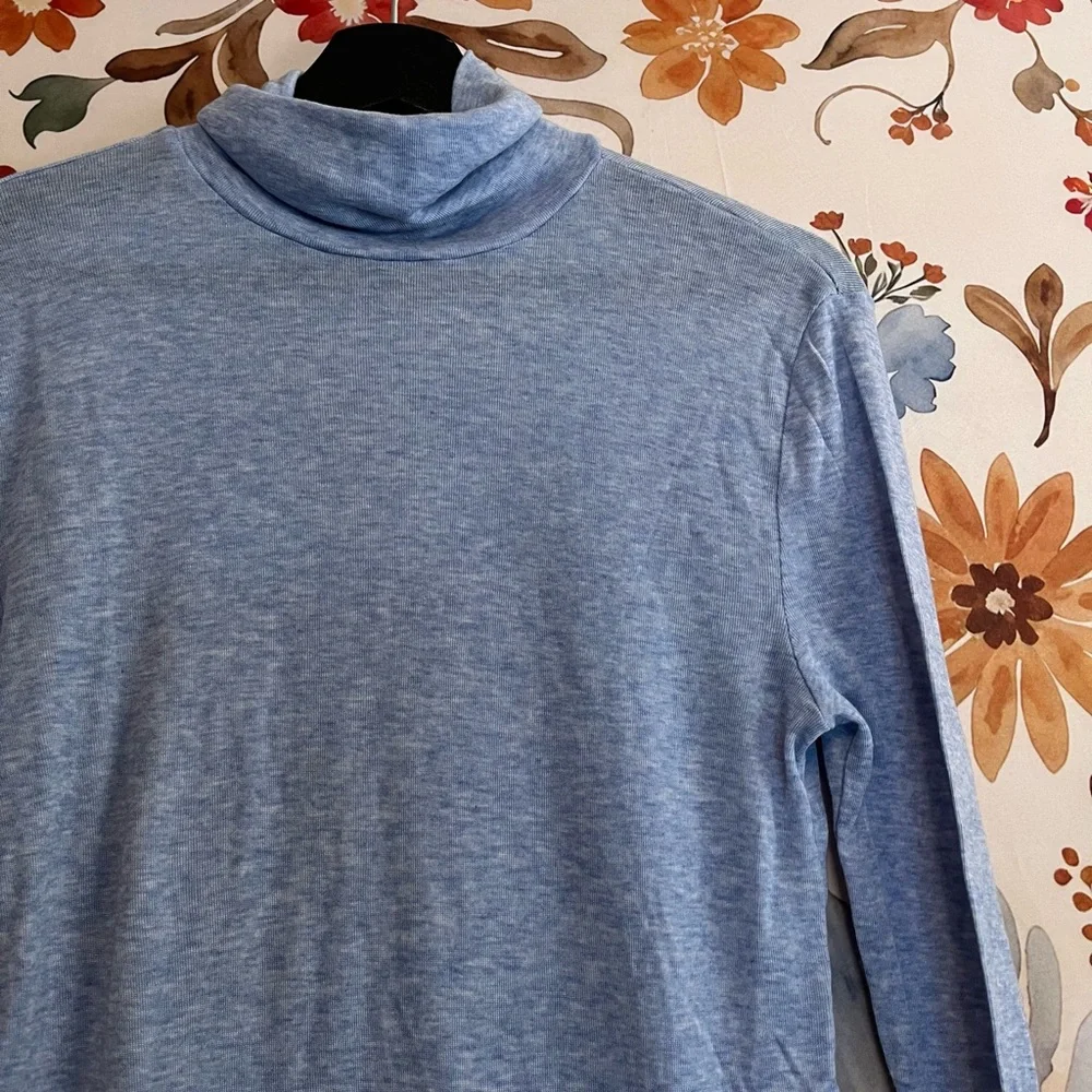 J. Crew Womens  L Collection Sky Blue Sheer Spring Lightweight Turtlneck Preppy